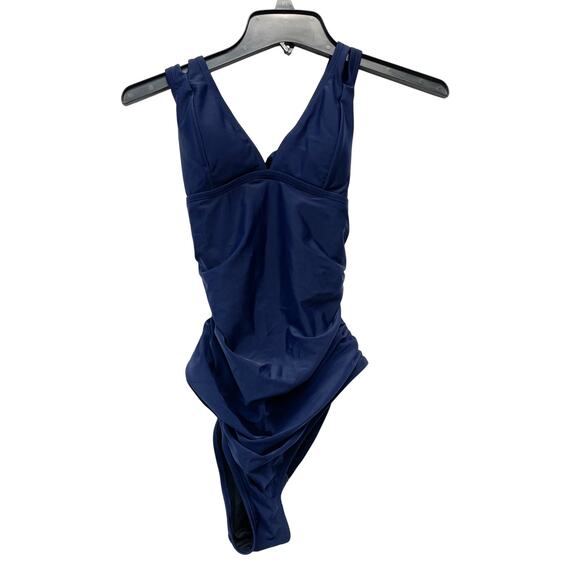 Cupshe Women's Navy Blue Tummy Control Tie Back One Piece Swimsuit Size Medium - Picture 1 of 7